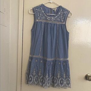 Joie Blue and White Embroidered Mini Dress